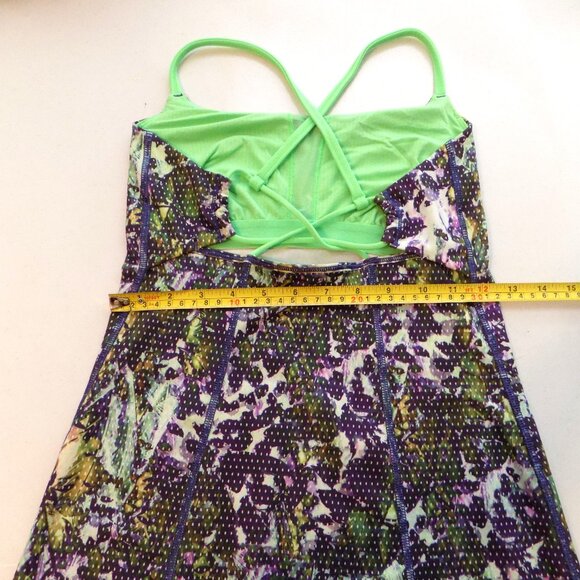 LULULEMON Dancing Warrior Tank Bra Sz 4 Purple Green Strappy Back Fitted VTG - Picture 5 of 6